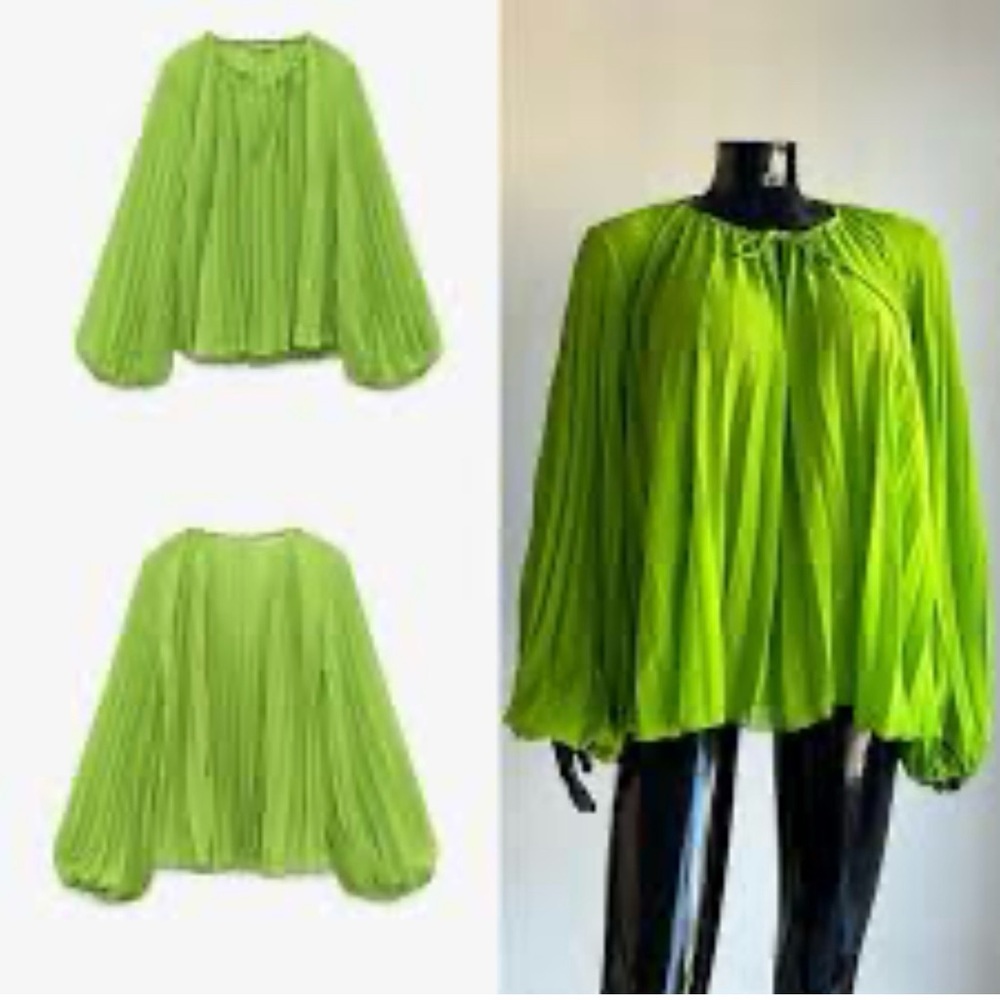 Zara NWT Pleated Chartreuse Blouse